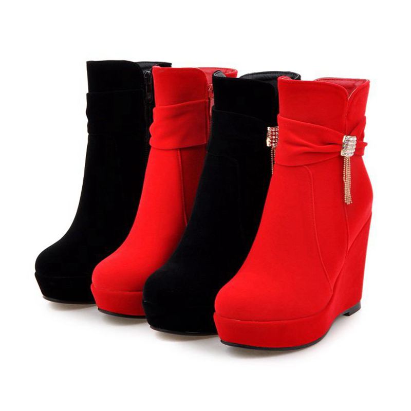 Women'S Shoes Extended Sizes - ORCHALISA Glam Rode Dames Enkelschoenen Ronde