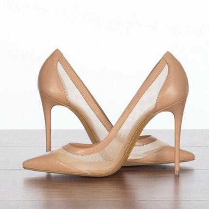 Women'S Shoes In Size 12 - Sexy Naakt Roze Zwart Suède Mesh