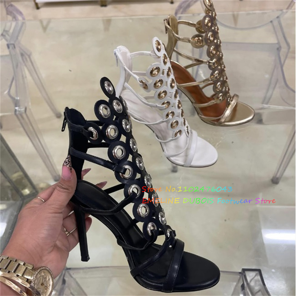 Women'S Shoes Trendy - Gouden metalen cirkeldecoratie hoge hakken sandalen