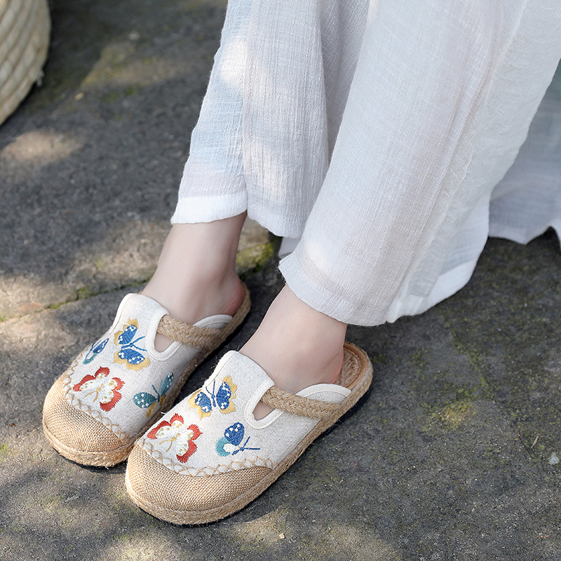 Women'S Shoes Vegan - 2025 Dames Casual Linnen Handgemaakte Borduurmuilezels