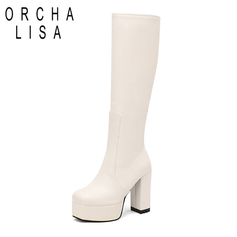 Women'S Shoes Extended Sizes - ORCHALISA Glam Dames Kniehoge Schoenen Vierkante
