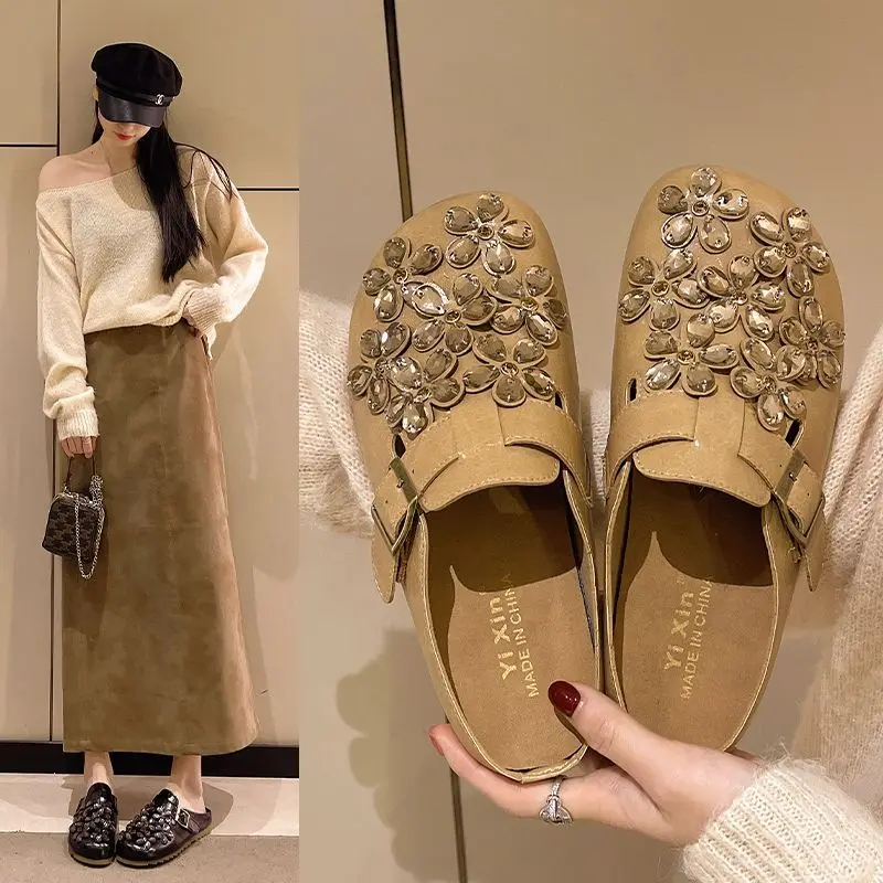 Dames Bloemen Strass Gesp Gesl - Slip On Mule Flat recensie en prijs